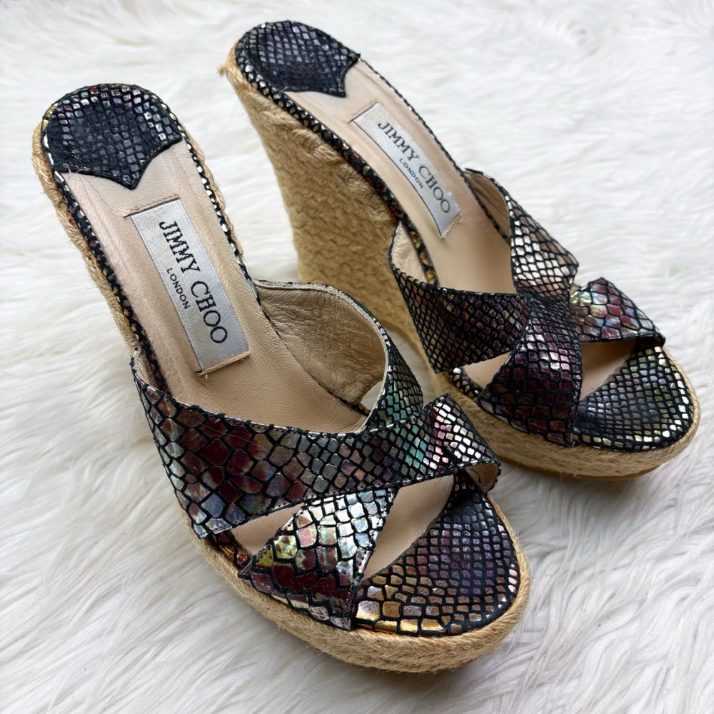 Jimmy Choo Phyllis Espadrille Wedge Heel Python Snakeskin Iridescent Metallic - Picture 3 of 13